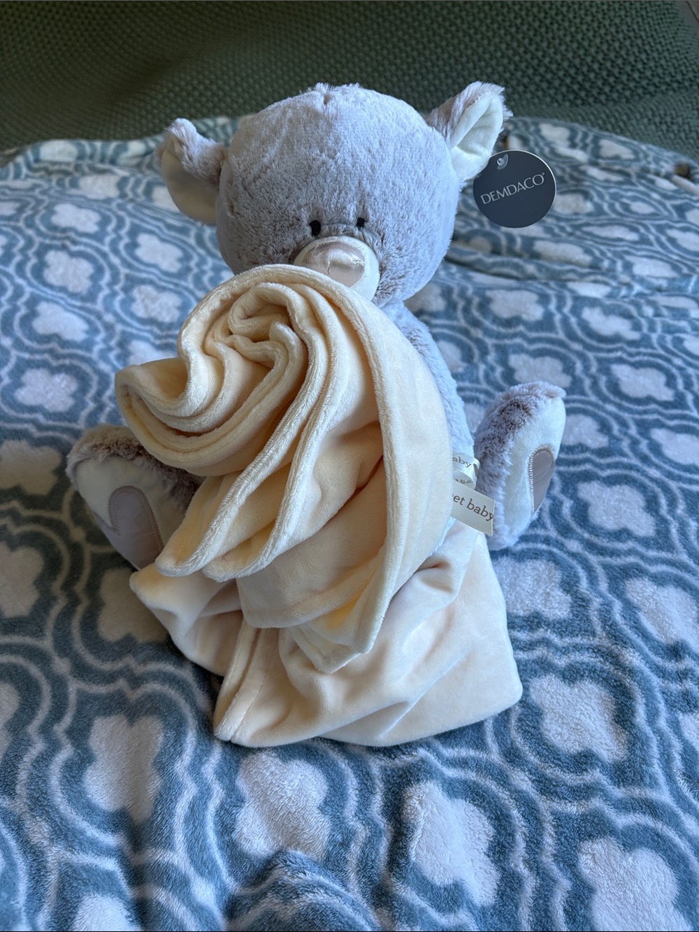 NWT Demdaco Gray Bear with Cream Baby Blanket